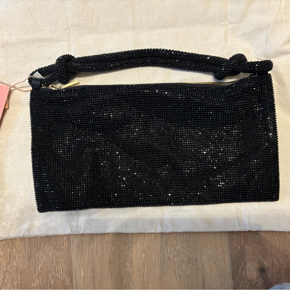 Elegant Black Beaded Clutch Hera Nano shoulder bag NWT